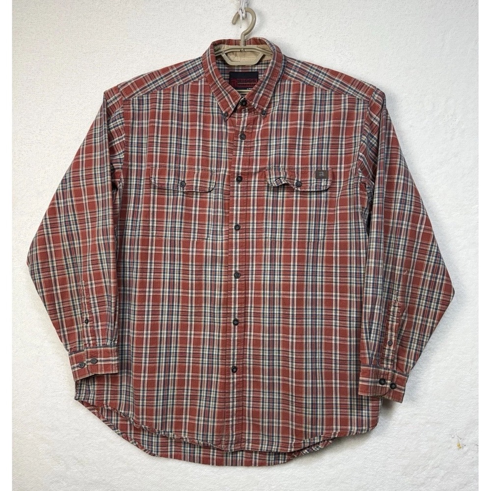 Wrangler Riggs Workwear Shirt Mens XXL Heavy Cotton Orange Plaid Long Sleeve
